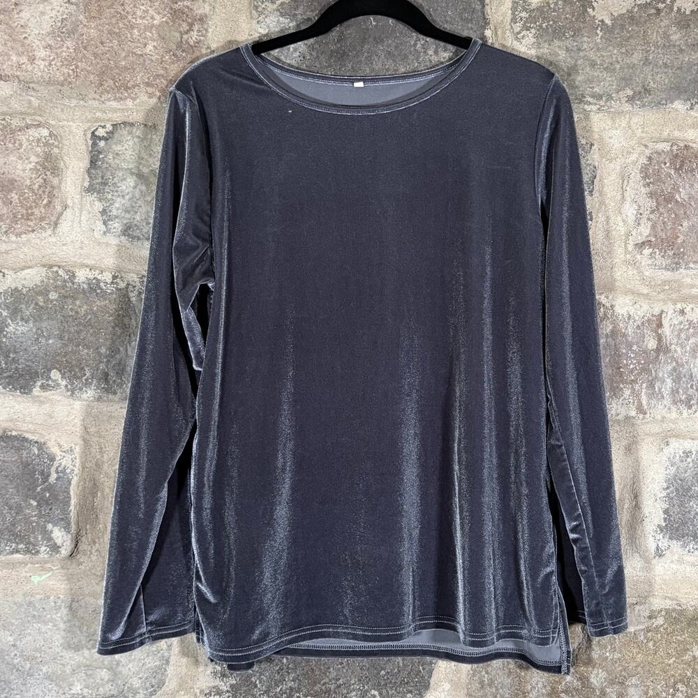 No Brand Velvet Top Woman's Large Gray Long‎ Sleeve Holiday Winter Party Festive